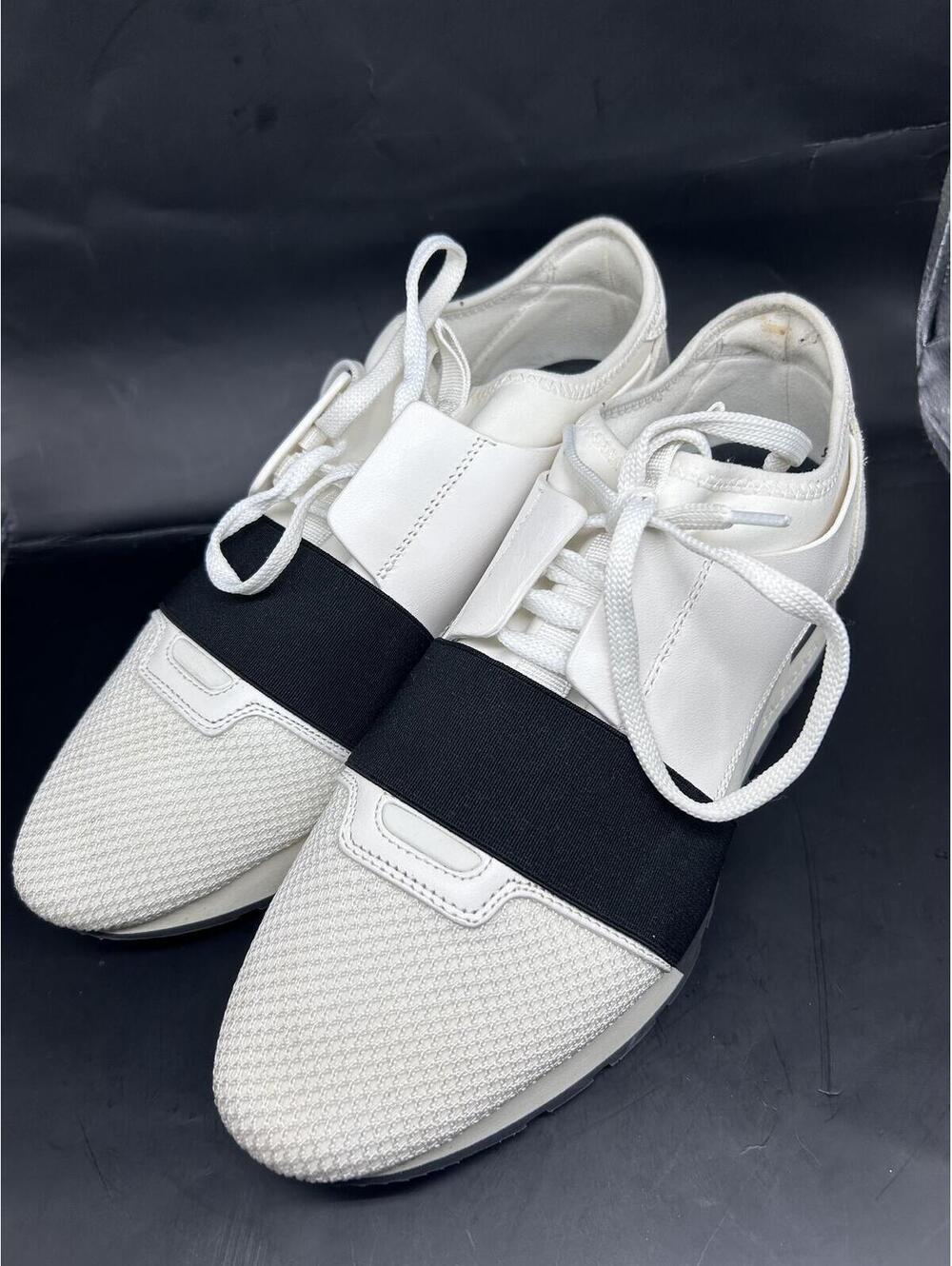 Balenciaga Race Runner Sneakers - Leather & Mesh - White/Black - Size 39